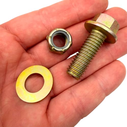 7/16"-14 x 1-1/4" Grade 8 Flange Bolts (10-Pack) – Heavy-Duty Hex Flange Bolts Includes Flat Washers & Nylon Lock Nuts – High-Strength SAE J429 1.25" UNC Coarse Thread Bolts 10 Bolts, Washers, Nuts