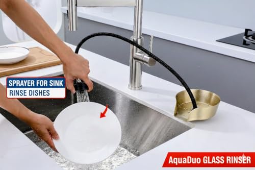 AquaDuo Glass Rinser and Kitchen Sink Sprayer Combo, Stainless Steel Cup Washer, Cup Cleaner for Sink, Bar Glass Rinser, Bottle Washer Sink Attachment, Glass Cleaner for Sink