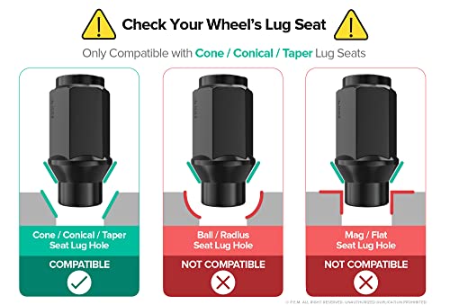 24pcs Black Bulge Lug Nuts - 1/2x20 Threads - 1.75 inch Length - ET Style - Cone Conical Taper Seat Shank - Closed End - Compatible with 6Lug Vehicles Wheels