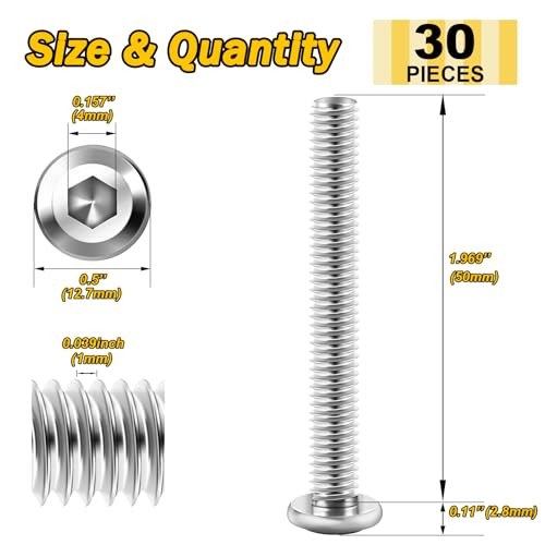 Mywish 30Pcs M6 x 50mm M6 Screws & M6 x 50mm 25Pcs Flange Button Head Hex Socket Cap Screws Bolts, 304 Stainless Steel Furniture M6x1.0 Bolts Full Thread, Flat Head M6x1.0 Bolt Hex Socket Cap Screws B