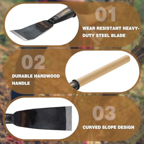 2 Pcs 26.5 Inch Bark Spud Debarking Tool Long Steel Curved Blade Log Peeler Tools with Comfortable Wooden Handle, Bark Removal Stripping Tool for Logs Without Damaging Wood 1