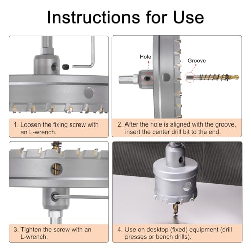 HARFINGTON Carbide Hole Saw Kit 124mm (4-7/8") Metal Hole Cutter Set with 5pcs Center Drill Bits Springs 1pcs Wrench for Stainless Steel Copper Iron Aluminum 4-7/8"