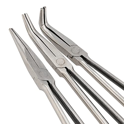 3 Pieces 16 Inch Long Needle Nose Pliers Set, Straight, 45, 90 Degree Long Reach Pliers Set with Comfortable Handle for Tight Space