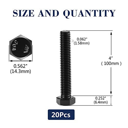 3/8-16 x 4 Inch Hex Head Screw Bolt, 20Pcs 18-8 (304) Stainless Steel, Fully Threaded,Black Oxide by SG TZH 1 3/8-16 x 4"