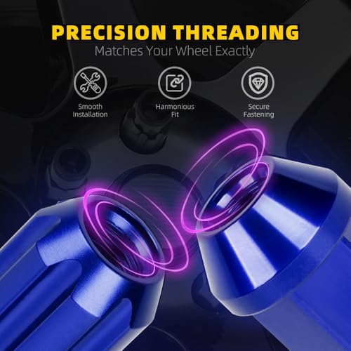 M12x1.5 Lug Nut 20 PCS, Wheel Lock Bulge Acorn Open End Lug Nut Set Compatible with Toyota, Honda, Ford, Chevrolet, Mitsubishi, Mazda, KIA, Hyundai, Buick, 1 Socket Included, Blue M12 x 1.5