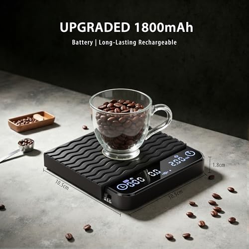 Digital Coffee Scale with 1800mAh Rechargeable Battery,Scales 0.01g, Auto Coffee Ratio,Type-C Charging,Timer & Heat-Resistant Silicone Pad for Espresso & Pour Over