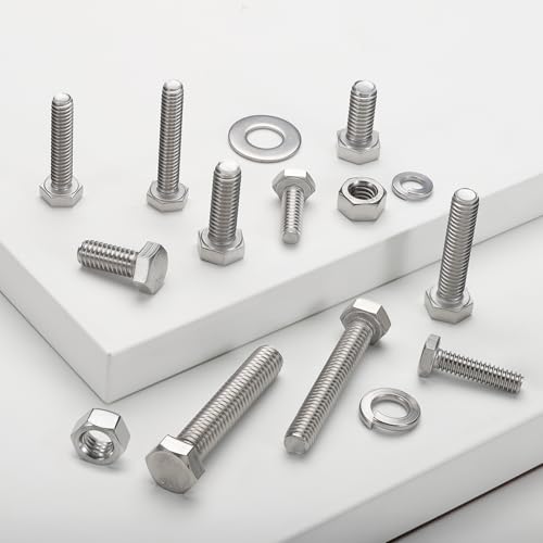 267PCS Hex Bolts and Nuts Assortment Kit,1/4-20, 5/16-18, 3/8-16 Bolt Nut and Flat Washers Assorted,304 Stainless Steel, Fully Threaded SS 1/4,5/16,3/8 267PCS Hex Bolt