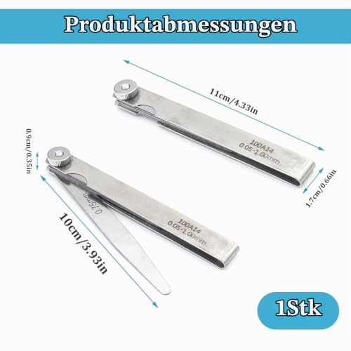 14 Blades Feeler Gauges 0.05-1mm Stainless Steel Feeler Gauge Valve Game | 0.05-1mm Metric Probe Blade Gauge Tool for Measuring Gap Guitars, Spark Plugs, Piston Measurement 1PC