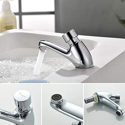 Ibergrif M21901 Chrome Self-Closing Basin Tap, 4–6 Second Timer