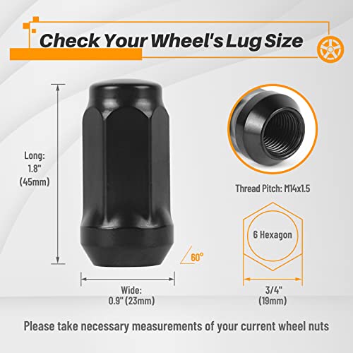MIKKUPPA M14x1.5 24pcs Black Closed End Lug Nuts & 4 Way Folding Lug Wrench