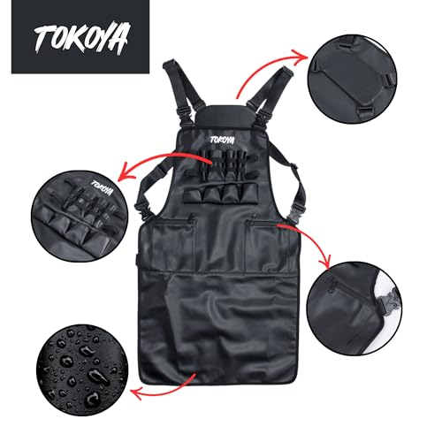 TOKOYA Barber Apron Rig – Faux Leather Stylist Apron with Reinforced Straps, Multi-Functional Pockets, Water-Resistant Material, Ergonomic Design, Tool Organizer - Unisex for Barbers and Stylists