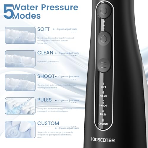 Dental Floss with Removable Washable Tank, 5 Modes, Rechargeable Cordless Oral Irrigator, 300ml, Portable Dental Floss, IPX7 Waterproof for Home and Travel, Black Premium Black