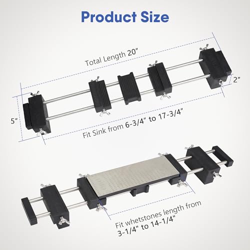 SCOTTCHEN 17-3/4” Sink Bridge Whetstone Holder - Heavy Duty 304 Stainless Steel Sharpening Stone Base for Kitchen Sink - Adjustable Non-Slip Rubber, Rust-Proof Fits Stones 3-1/4" to 14-1/4" 17-3/4"--SINK BRIDGE