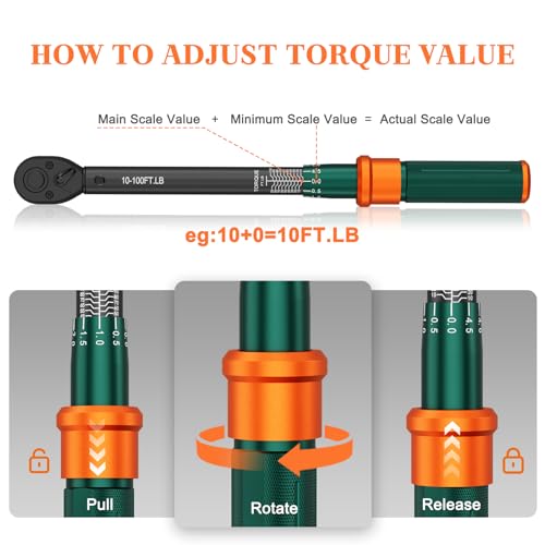3/8" Click Torque Wrench, 10-100 Ft-Lb, 72-Tooth, ±3% Accuracy 10-100 ft.lb（3/8-Inch）
