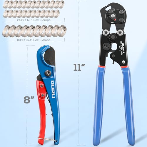 OURU PEX Crimping Tool Kit, Cinch & Remove, 3/8" to 1",PEX Cutter & Clamps Crimper + Cutter + 35 Clamps