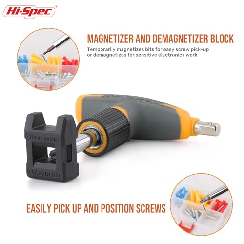 Hi-Spec Magnetic T-Handle Ratchet Wrench and Screwdriver Set with Toolbox Pale Yellow