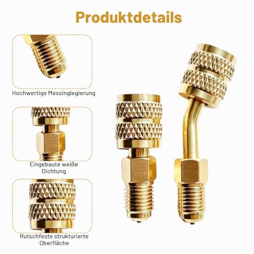 R32 Refrigerant Adapter, 1/4 Inch Female to 1/4 Inch Male | Pack of 8 R32 refrigerant adapters, 1/4 inch female to 1/4 inch male, compatible with R-32 tanks and split systems