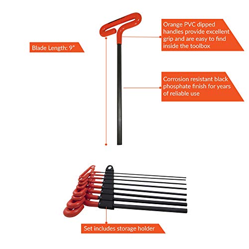 Dynamic Tools 8 Piece 9" Long T-Handle Handle, Metric Hex Key Set, 2mm - 10mm