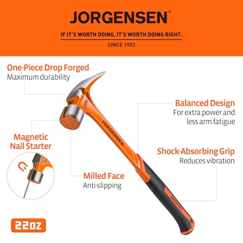 JORGENSEN 22 oz One-piece Forged Framing Claw Hammer with Nail Holder