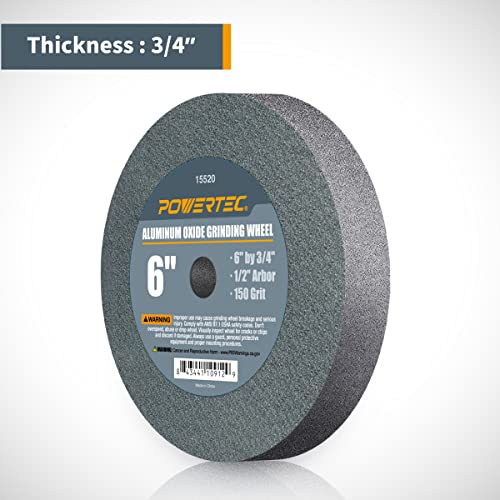 POWERTEC Bench and Pedestal Grinding Wheels, 6 Inch x 3/4 Inch, 1/2 Arbor, 150 & 36 Grit, Aluminum Oxide Bench Grinder Wheel for Bench Grinder, 2PK
