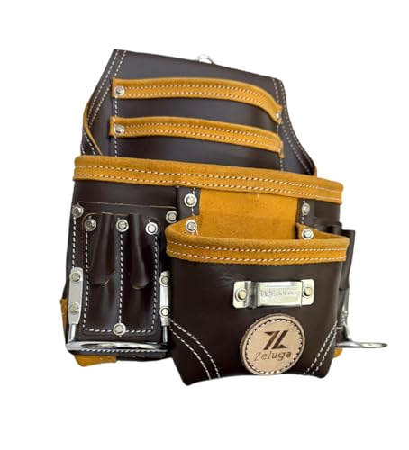 Zeluga 20-164 10 Pocket Rigger Heavy Duty Leather Tool Bag, Coffee