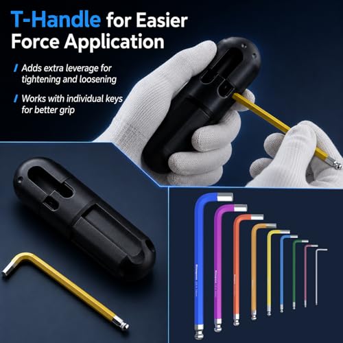 27 PCS Allen Key Set Torx SAE Metric Allen Wrenches Set Long Arm Ball End Hex Key Wrench Sets with T-Handle L-Hex Key Set Metric 1.5 to 10mm SAE 1/16 to 3/8″ Torx T10 to T50 27PCS Torx SAE Metric