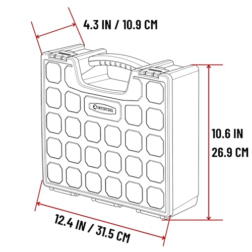 INTERTOOL Hardware Organizer with 7 Deep Removable Bins - Small Parts Storage Tool Box for Nuts, Bolts, Screws, Nails - Portable Handle Transparent Lid with Locks BX08-4032 7 Removeable Bins, Deep