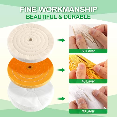 6PCS 8 Inch 5/8" Arbor Hole Polishing Wheels Kit for Bench Grinder