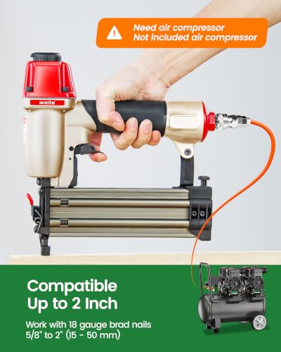 meite F50C Pneumatic Brad Nailer Kit Includes 1,000 Pcs 18 Gauge Brad Nails 3/4-Inch, Compatible with 5/8" to 2" Brad Nails, Ideal for Trim Work, Furniture Building & Finish Applications