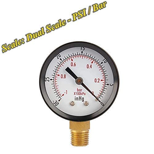 Vacuum pressure gauge, vacuum gauge 2 inch for air compressor water oil gas 1/4" NPT lower bracket MF,0～-30inHg 0～-1bar universal vacuum pressure gauge with 50 diameters 1/4 NPT