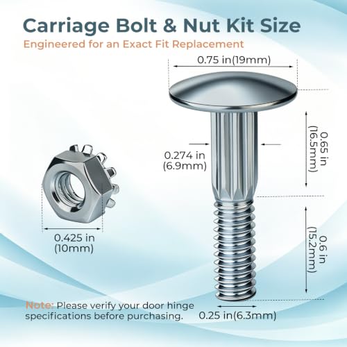 50 Pack 1 1/4" Carriage Bolt & Nut Kit，Box Truck Trailer Roll Up Door Parts