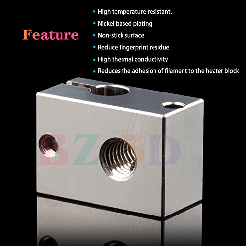 2PCS V6 Plated Copper Heater Block,Prusa i3 MK2,MK2.5,MK3,MK3S+ 500℃ High Temperature PT100 V6 Heating Block With Silicone Socks for V6 Hotend,V6 Heatbreak,Heatsink,V6 Nozzles. 2pcs Plated Copper