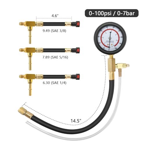 BETOOLL Fuel Pressure Test Kit 0-100PSI with 9.49,7.89,6.30 Fuel Line Fittings Fuel Pressure Tester Kit