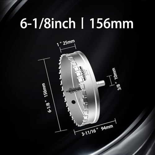 Mollom 6-1/8" (156mm) Heavy Duty Carbide Hole Saw with 2 Pilot Bits 156mm | 6-1/8" 1