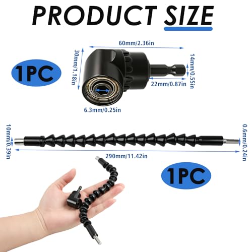 Angle Gear Adapter for Cordless Screwdriver, Angle Screwdriver Attachment, Flexible Shaft & Bit Holder for Tight Spaces, Angle Wrench Adapter for Hammer Drill and Torque Wrench