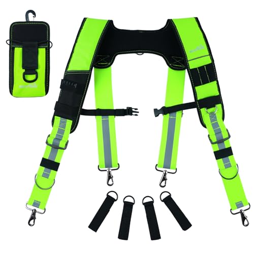 MELOTOUGH Tool Belt Suspenders Construction Bag Suspenders Padded Work belt Suspenders + Hi Vis Suspenders for Carpenter/Electrician