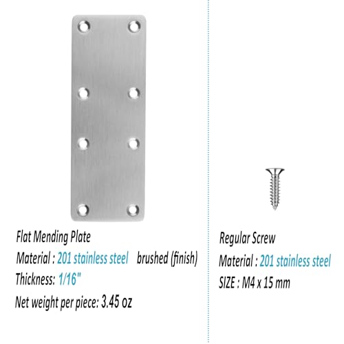 10 Pack 5-1/2" x 2" Flat Mending Plate, Stainless Steel Metal Bracket