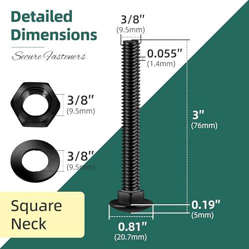 (10Sets) 3/8" x 2-1/2" Hex Head Lag Bolts & (6 Sets) 3/8-16 x 3 Carriage Bolts with Nuts and Washers, Heavy Duty Lag Screws with Washers, 304 Stainless Steel, 3/8 Carriage Bolts Screws