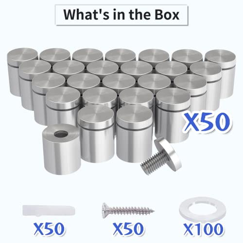 LuckIn 50 Pcs Stainless Steel Standoff Screws 1 in. Dia x 1 in. L, Silver 1x1inch