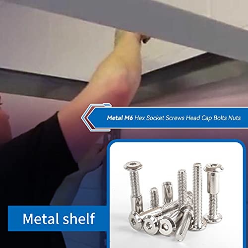 M6 x 16mm/20mm/25mm/30mm/40mm 140Pcs Hex Socket Screws Head Nuts 16/20/25/30/40mm (140pcs)
