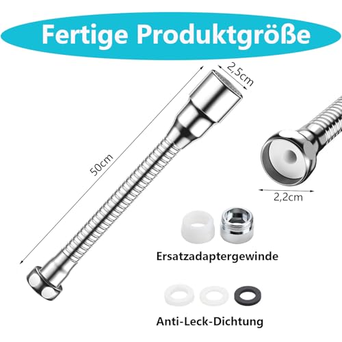 Tap Extension 50 cm, 360 Degree Swivel, 2 Modes Water Outlet, Stainless Steel, Polished, Perfect for Kitchen, Bathroom & More Adjustable - 2. Gear rotation adjustment: 50 cm