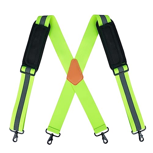 MELOTOUGH High Visibility Tool Belt Suspenders Safety Reflective Tool belt Harness for Heavy Duty Work belt with Movable shoulder Pads, Quick lobster clasp