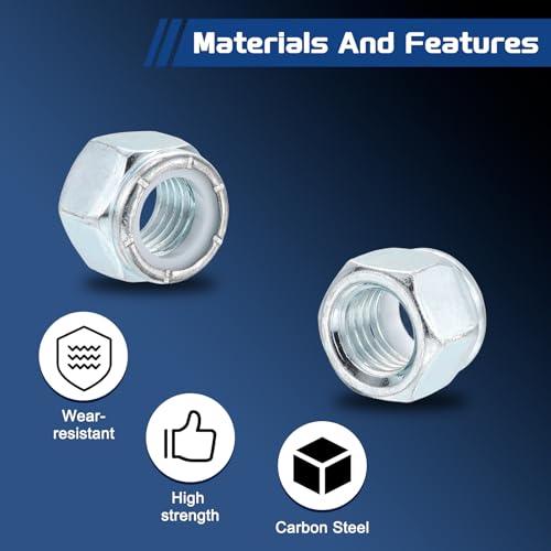 10Pcs 1"-8 Nylon Locking Hex Nuts CarbonSteel Blue and White Blue and Whtie 10