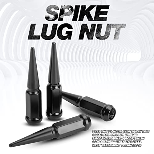 M14x1.5 Spike Lug Nuts for Chevy Silverado 1500 F-150 Ram 1500,24PCS 4.4" Tall Conical Bulge Seat 14mmx1.5 Solid Black Spiked Lug Nuts with 2 Socket Keys Wheel Accessories for Sierra 1500 Expedition
