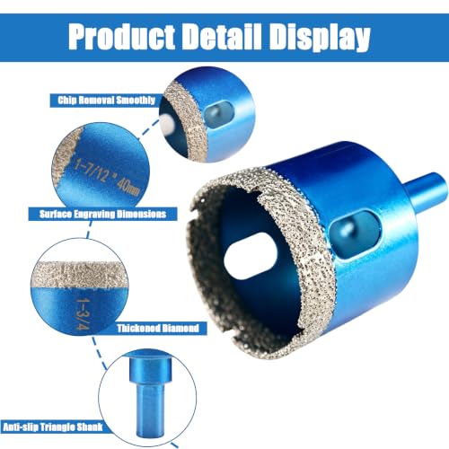 10Pcs Diamond Tile Hole Saw Kit, 1/4"-2" Vacuum Brazed Tile Drill Bits 10