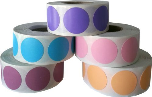 3/4" .75 Color Coding Dot Stickers Pastel Collection 500 of Each Pink Peach Dusty Rose Purple Teal 2,500 Total Labels