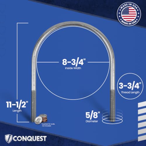 Conquest 5/8” (D) x 8-3/4” (W) x 11-1/2” (L) Round U Bolt, 5/8” x 8-3/4” x 11-1/2”