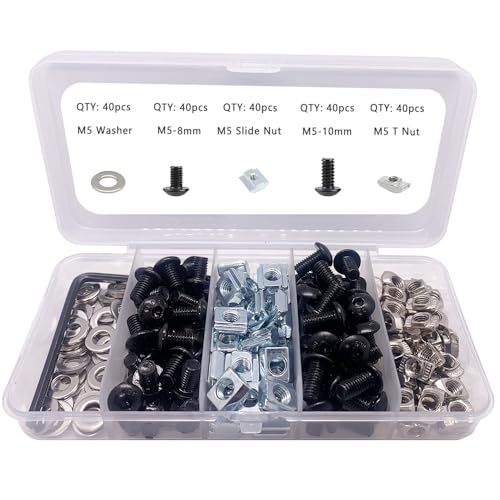 200pcs M5 T-Nuts Screws Kit; (8Sets) 4 Set 45 Degree with 4 Set 135 Degree Angle 2020 Series Aluminum Extrusion Profile Accessories