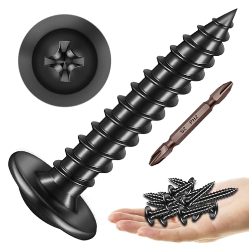 Mywish Self Tapping Screws for Metal (200Pcs) #8×1" & 300Pcs #8 × 1 Inch Wood Screws, Quick Tapping, Truss Head Wood Screws, Truss Head Self Drilling Screws High-Strength, Black Screws
