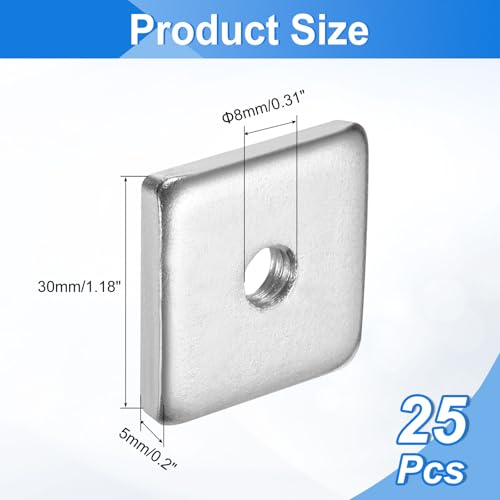 uxcell 25Pcs M8x30mmx5mm Square Nuts, Carbon Steel Zinc Plated Coarse Thread Square Nuts Fasteners for Home Repairs and Professional Engineering, Silver 25